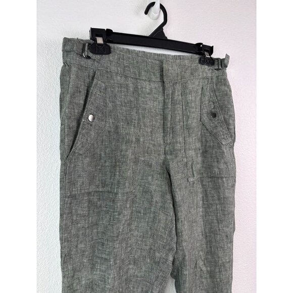 Athleta women's 6 Voyager Linen tapered leg ankle crop pant aspen olive green - Picture 2 of 8